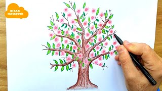 Comment dessiner un arbre de printemps en couleur [upl. by Neillij]