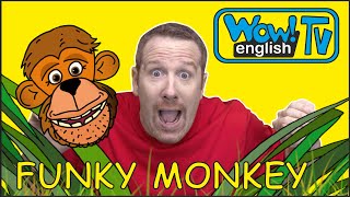 Funky Monkey Dance for Kids from Steve and Maggie  English Story on Wow English TV  Free speaking [upl. by Airahs]