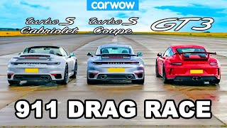 Porsche 911 GT3 vs New Turbo S Coupé and Cabriolet DRAG RACE Shock Result [upl. by Anilegnave]