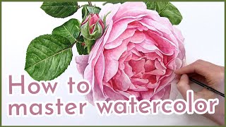 How to paint a watercolor rose  Realistic watercolor painting class with Anna Mason [upl. by Keryt534]