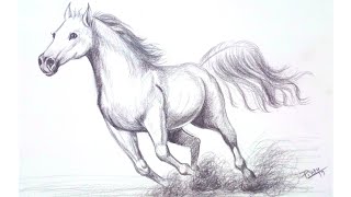 How to draw a running horse  Pencil shading [upl. by Rossy]