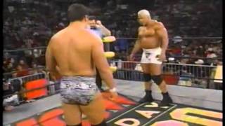 WCW Monday Nitro 92898 Big Poppa Pump Scott Steiner abuses 2 poor poor men [upl. by Ailsun]