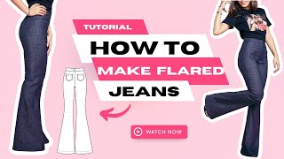 DIY ALESIA HighRise Flare Jeans Pants Sewing Tutorial  Pattern Download [upl. by Nitza]