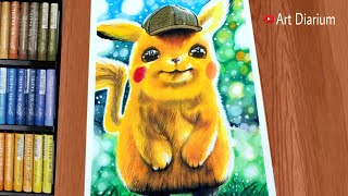 Drawing Detective Pikachu with Oil Pastels  No Clickbait [upl. by Stimson972]