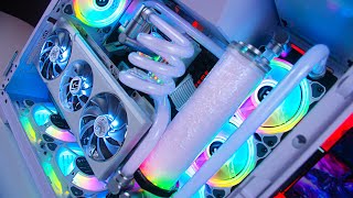 The ALL WHITE Custom Water Cooled RGB Gaming PC Build [upl. by Ortiz]