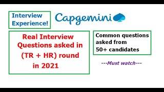 Capgemini TRHR interview questions asked in 2021 Must watch before giving Interview of Capgemini [upl. by Neyuq]