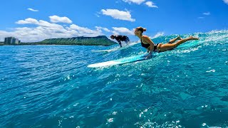 WAIKIKI SURF DREAM  Beautiful Longboard Waves in Hawaii  RAW POV [upl. by Basso]