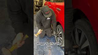 Locking wheel nut removal on a Nissan Leaf mechanic hammer goodguysgarage [upl. by Santoro]