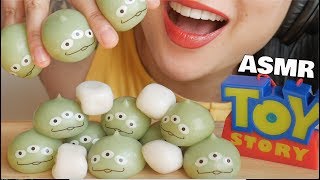 ASMR MOCHI TOKYO DISNEY PIXAR GREEN DUMPLINGS SOFT CHEWY EATING SOUNDS  SASASMR [upl. by Nwahsyt]