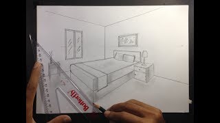 How to Draw a Simple Bedroom in Two Point Perspective [upl. by Anrehs]