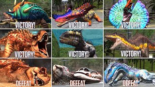 ALL DINOSAURS VICTORY amp DEFEAT SCENE ANIMATION  Jurassic World The Game [upl. by Asoral]