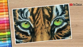 Tiger drawing with Oil Pastel  How to draw tiger eyes for beginners  Step by Step [upl. by Catlaina514]