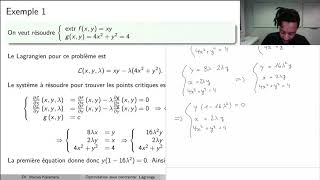 Mathématiques I  Cours 92  Optimisation sous contrainte méthode de Lagrange part I [upl. by Nessa]