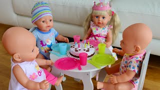 Play with Baby Dolls Birthday party feeding changing walking and Bedtime [upl. by Avis146]