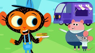 A Food Truck Goes To Mr Monkeys Garage  Cartoon for Kids [upl. by Durware3]