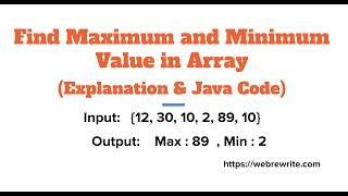 Find Maximum and Minimum Value in Array  Java Code [upl. by Ellehsram]