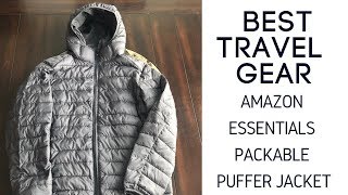 Best Travel Gear Amazon Essentials Packable Puffer Jacket Review [upl. by Delfeena782]