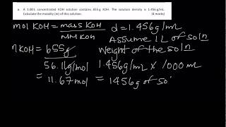 Calculating MOLALITY using DENSITY [upl. by Nyrb]