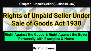 Unpaid Seller  Rights of Unpaid Seller in Sale of Goods Act 1930  CA CPT  CS  CMA Foundation [upl. by Phio]