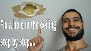 How to repair a hole in ceiling  drywall plasterboard [upl. by Prisca293]