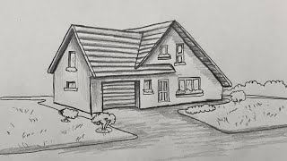 Ev Nasıl Çizilir  How to draw House  Kolay Karakalem Villa Ev Çizimi [upl. by Aillicsirp]