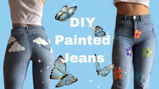 How to Paint on Fabric  DIY Painted Jeans [upl. by Essila576]