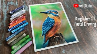 Realistic Kingfisher drawing with Oil Pastel  STEP by STEP [upl. by Catarina]