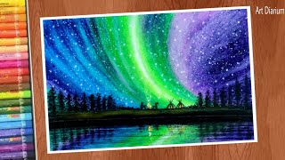 Art with Oil pastels  Northern Lights drawing for beginners  step by step [upl. by Gwendolin]