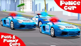 The Blue Police Car rescues Cars Friends  Service Vehicles Cars amp Trucks Cartoon for kids [upl. by Pucida]