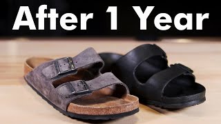 1 YEAR LATER  Birkenstock Arizona EVA amp Leather Soft Bed ComparisonReview [upl. by Chapa]