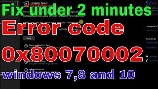 Solve error 0x80070002 windows 78 and 10 update problem [upl. by Orton812]