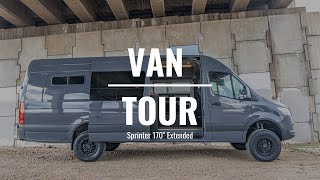 VAN TOUR  Sprinter 170” Extended High Roof 4x4  Custom Camper Van Build  Rossmönster Vans [upl. by Kazim]