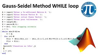 GaussSeidel Method MATLAB code using WHILE loop [upl. by Selwin]