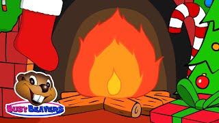 Christmas Yule Log Fireplace  3 Hours  Holiday Cartoon Fire with Crackling Sound by Busy Beavers [upl. by Odlaumor]