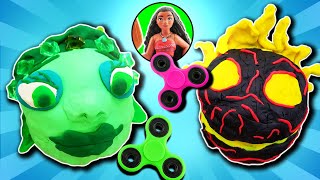 Moana Fidget Spinner Game with Maui amp PlayDoh Drill N Fill Faces Te Ka Lava Monster and Te Fiti [upl. by Alimak]