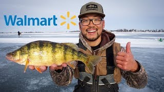 Walmart Lure Ice Fishing Challenge PERCH CATCH CLEAN COOK [upl. by Rotow]