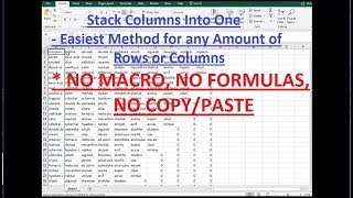 Quickly Stack Excel Columns into One Long Column NO MACRO NO FORMULA NO COPYPASTE [upl. by Emmerich526]