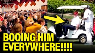 Trump RUNS TO GOLF and GETS BOOED EVERYWHERE [upl. by Eicam549]