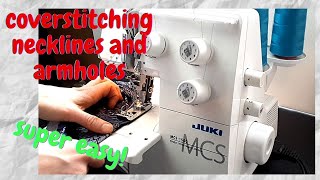 Easiest Way to Coverstitch Necklines and Armholes  2 Methods Juki MCS1500 [upl. by Eixam]